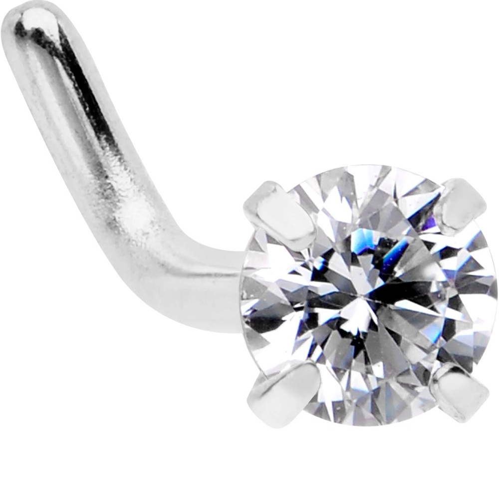 Body Candy 18G 1/4 Clear 3MM CZ Gem Steel L-Shape Nose Stud, Silver